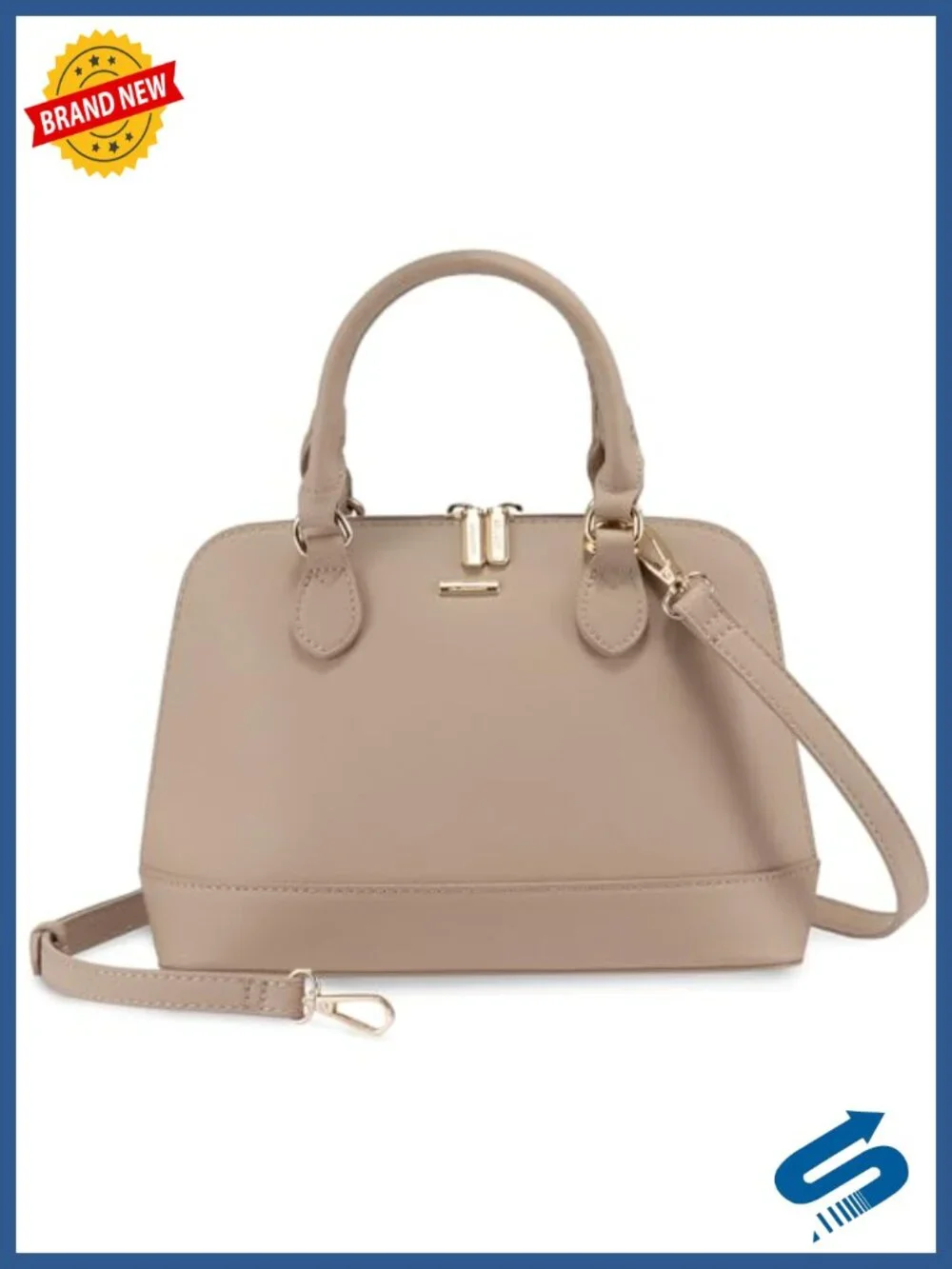 Faux Leather Satchel Crossbody Bag with Double Zip Top Handle